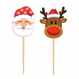 Picks di Natale con Babbo Natale e Renna Rudolph 12pz
