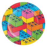 Piatto di Carta 23cm Mattoncini Multicolor "Block Bash" 8pz
