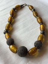 Collier Vintage perles de verre ambrées