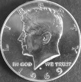 ケネディ1/2ドル銀貨  西暦1969年