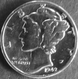 マーキュリー10セント銀貨　西暦1942年