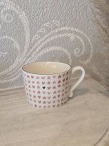 Tasse mit vielen rosa Herzen
