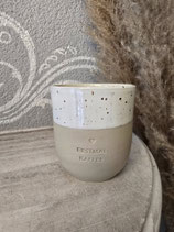 Steingutbecher gross  "erstmal Kaffee"  Eulenschnitt