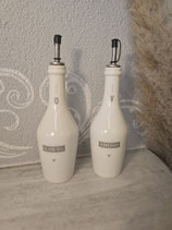 Set Essig und öl weisse Flasche mit grauer Aufschrift