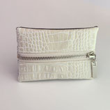 Porte-monnaie (simili) imitation croco ivoire, dos grainé noir - zip au milieu en métal
