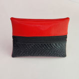 Porte-monnaie (simili) rouge et imitation serpent noir dos rouge - zip nylon au milieu