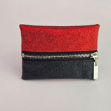 Porte-monnaie (simili) lurex rouge et noir dos rouge - zip au milieu
