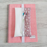 Trousse avec élastique d'attache, blanche et rose