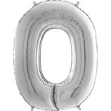 Zahl 0 Folienballon  silber (66 cm)