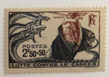 N°496 2 f. +50 c. ardoise et brun, Lutte contre le cancer