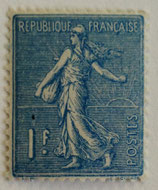 N°205 1 f. bleu, type semeuse