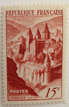 N°792 15 f. brun-orange, Abbaye de Conques