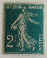 N°239 2 f. vert-bleu, type semeuse fond plein