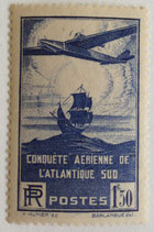 N°320 1 f. 50 bleu-violet, Conquête aérienne de l'Atlantique Sud