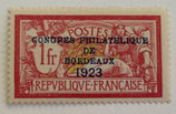 N°182 1f. type merson surchargé Congrès philatélique de Bordeaux