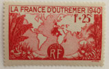 N°453 1 f. +25 c. rouge, La France d'outremer
