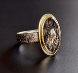 Silberring mit Goldfassung und Turmalinquarz