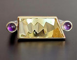 Ausgefallener Silberring mit Beryll & Amethyst in Gold gefasst