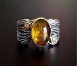 Organischer Silberring mit 585 Gold, Turmalin und Diamantrosen