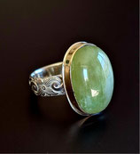 925 Silberring mit Hydrogrossular in 10 kt Goldfassung