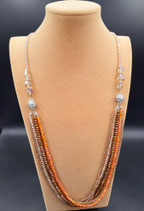 Sautoir, Collier Long 3 en 1, Cristal, Orange, Doré, Champagne
