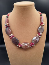 Collier, Collier mi-long, Pierres Naturelles, Agate rose, Agate du Botswana