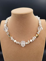Collier, Collier Court, Pierres Naturelles, Cristal de roche, Quartz blanc