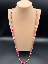 Sautoir, Collier Long, Pierres Naturelles, Rose, Rouge, Rhodonite, Corail Bambou.