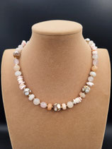 Collier, Collier Court, Pierres Naturelles, Quartz rose, Agate, Coquillage rose.