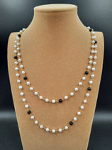 Sautoir, Collier Long, Perle Blanche, inspiration Chanel, Perle de Nacre