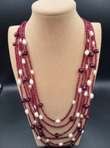 Sautoir, Collier Long, 6 rangs, Pierre Naturelle, Grenat