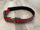 Hundehalsband "Ornament schwarz/silber/rot"