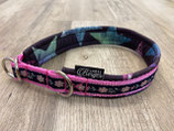 Zug-Stop Halsband "Blumen dunkelblau/rosa/magenta"