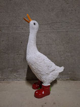 RIBEL245022 Gans Figur steht Kopf hoch Stiefel rot