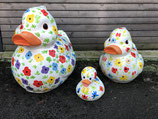 JL00010BGMK Ente Figur mit handbemalten Blumen 3er Set