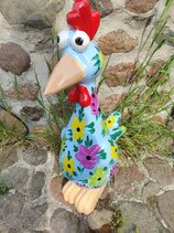 RIJ2022BL Hahn Figur blau mit Blumen