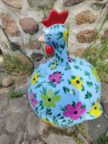 RIC369BLB Huhn Figur blau mit Blumen klein