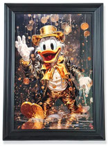 RISD-P010 Bild im Holzrahmen "Ente mit Goldmünzen"
