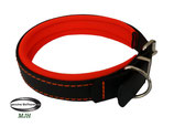 BioThane Halsband 25mm breit, schwarz, 4fach verstellbar, mit Neopren orange unterlegt in verschiedenen Größen