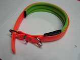 BioThane Halsband 38mm breit, orange, verstellbar, mit Neopren grün unterlegt