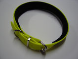 BioThane Halsband 25mm breit, neon gelb, 4fach verstellbar, mit Neopren schwarz unterlegt in verschiedenen Größen
