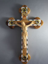イスラエル オリーブ聖品十字架飾り２８センチ木製ボディ　貝象嵌　４種聖品