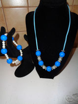 Kette, Armband Holz blau