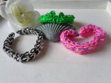 Loombänder-Set Grün/Rosa/Schwarz-weiß-silber  L - 011