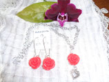 Kette, Ohrringe "Rose" Rot  S - 077