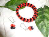 Armband flexibel rot schwarz + Ohrringe S - 006