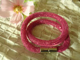 Wickelarmband Netzschlauch Nylon Stardust Fuchsie strass silber AR - 0144