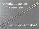 Feine 925 Silberkette Ankerkette 80 cm lang - 1.2 mm fein