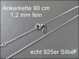 Feine 925 Silber Ankerkette 90 cm  lang - 1.2 mm fein