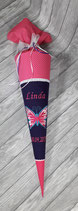 Schultüte (702021140)Schmetterling, pink/lila  bestickt und genäht,  Bezug 100% Baumwolle, ca. 70 cm lang